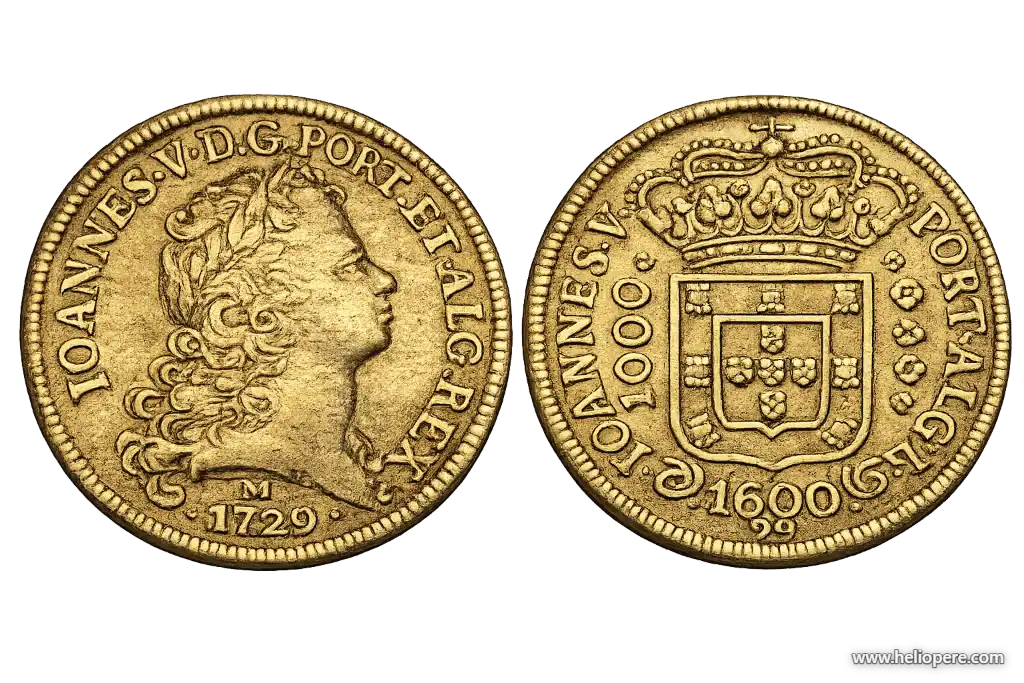 Moeda escudo de 1.600 réis em ouro, do tempo de D. João V